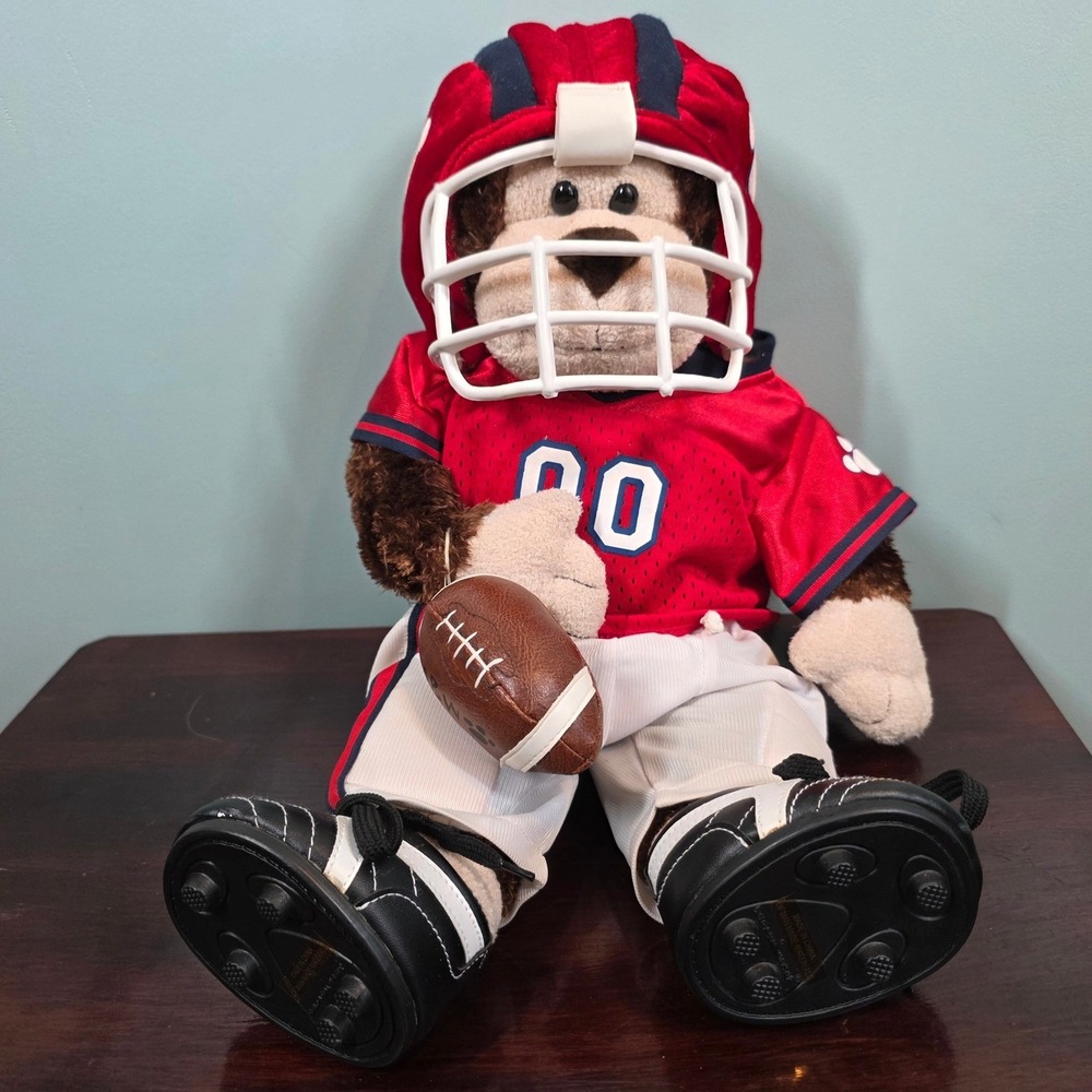 Build-A-Bear Football Monkey Babw Brown Stuffed Animal‎ Red Jersey Helmet 19in